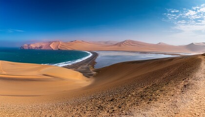 paracas national reserve peru view of the desert mountains and bay
