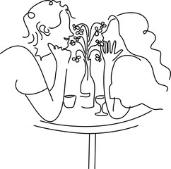 illustration of a couple sitting at a table in a romantic date