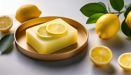 vibrant lemon scented soap with elegant display