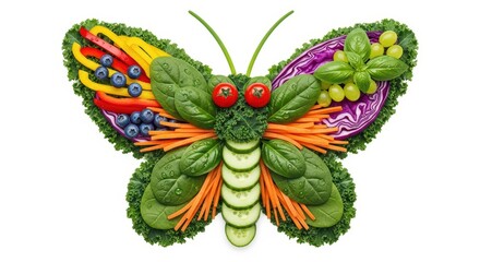 Butterfly made of fresh vegetables and fruits