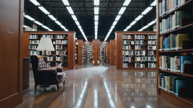 Library Interior - Rows of Bookshelves and a Reading Room.
