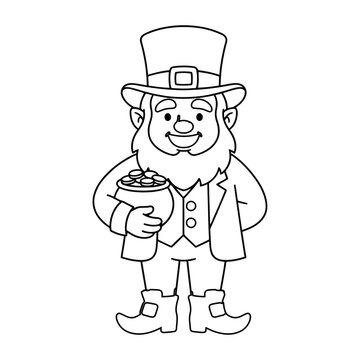 Black and white flat vector illustration of a leprechaun. Perfect for St. Patrick&rsquo;s Day, Irish folklore, and festive designs.