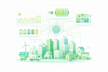 Naklejka premium Smart City Management with Artificial Intelligence for Green Energy and Sustainable Urban Development