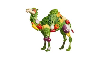 Obraz premium Creative camel made of fresh vegetables and fruits