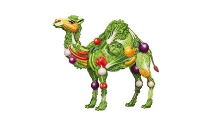Fototapeta premium Creative camel made of fresh vegetables, healthy food art