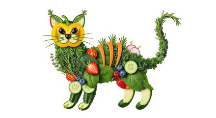 Fototapeta premium Creative cat made of fresh vegetables and fruits