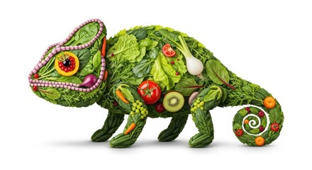 Fototapeta premium Creative chameleon made of fresh vegetables