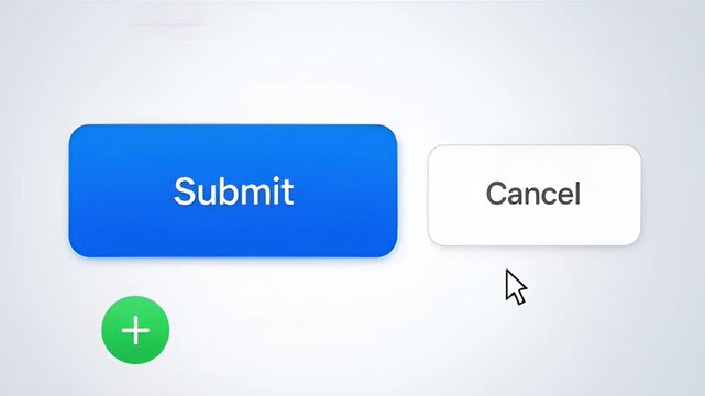 UI with submit and cancel buttons and an addition button on white backdrop