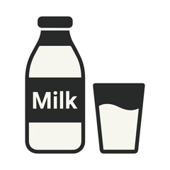 Milk Bottle and Glass Minimal Flat Illustration.