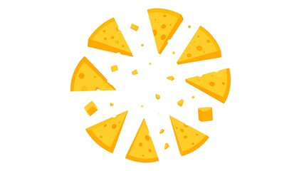 A round cheese with several slices cut out