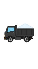 A simple black truck carrying a load of snow or sand