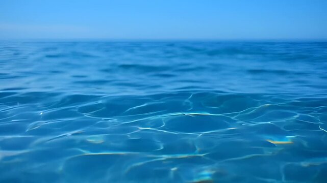 Tranquil oceanic expanse of clear blue water reflecting sunlight with gentle waves
