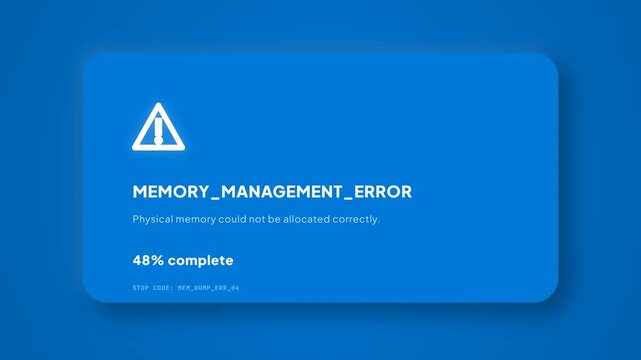 Memory Management Error Alert Screen Animation for System Physical Memory Allocation Failure and Technical Hardware Support Simulation