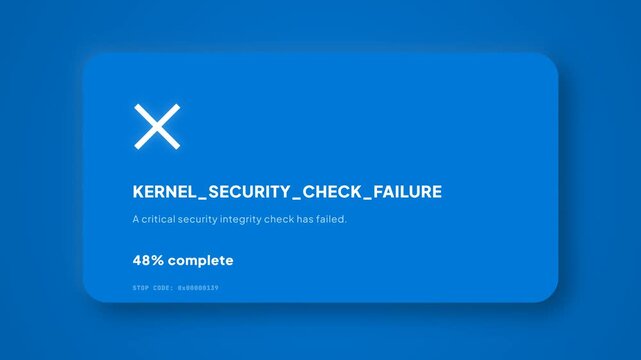 Kernel Security Check Failure Error Screen Animation for System Integrity Breach and Cyber Security Threat Protection Simulation