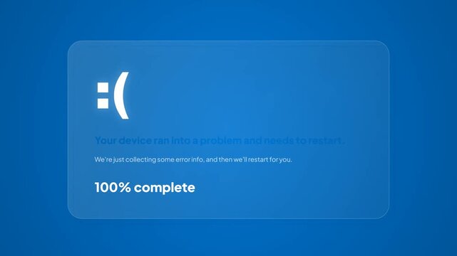 High-Tech Glassmorphism Blue Screen of Death UI Animation with System Error Info and Device Restart Loading Progress