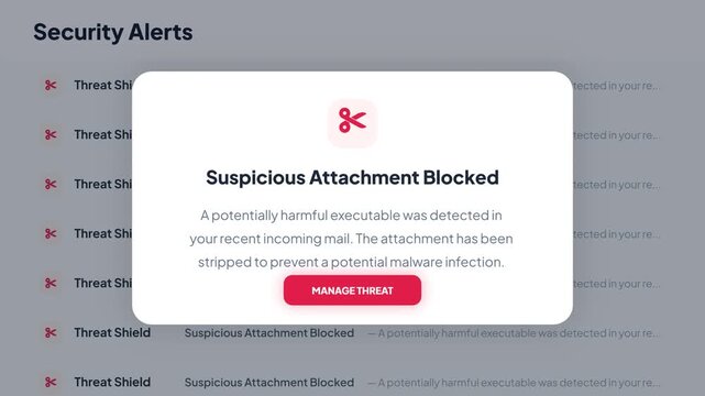 Cybersecurity Alert Suspicious Attachment Blocked to Prevent Potential Malware Infection and Protect Your System