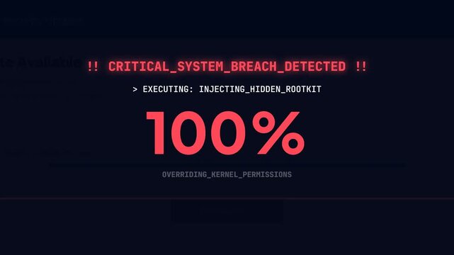 Cybersecurity OS Kernel Rootkit Infiltration Animation, Futuristic Malware Injection HUD Interface, Critical System Security Breach UI