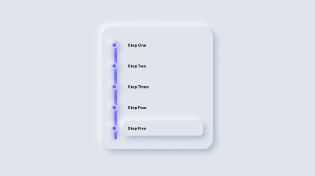 Vertical Neumorphic Step Indicator Animation with Purple Glow for Multi-Step Form Process and Task Completion Mobile App UI Design