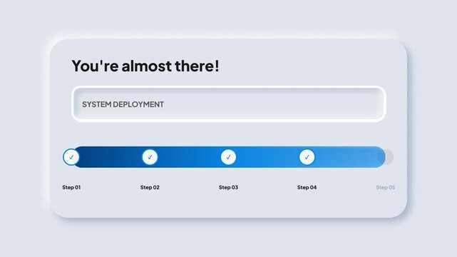 Blue System Deployment Progress Bar Animation with Step Indicators for Software Implementation and IT Infrastructure Setup UI Design