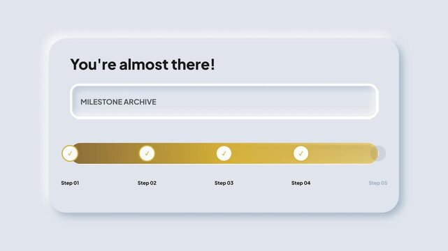 Milestone Archive Progress Stepper Animation with Gold Indicator for Historical Data Tracking and Project History UI Design