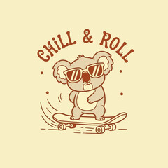Cute Koala Riding Skateboard Wearing Sunglasses. © black