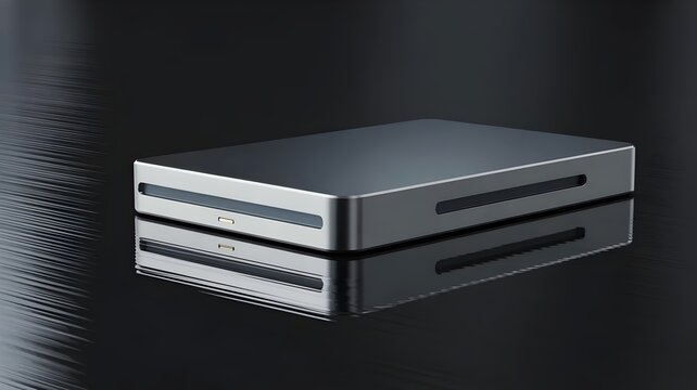 External SSD on reflective black surface &ndash; Ideal for data storage.