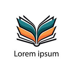 Abstract Open Book Logo Illustration, Flying Pages Icon for Education and Literacy Branding, Modern Creative Library Symbol with Blue and Orange Wings Isolated on White Background