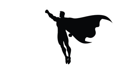 A dynamic superhero in flight arms raised dramatic silhouette © turag