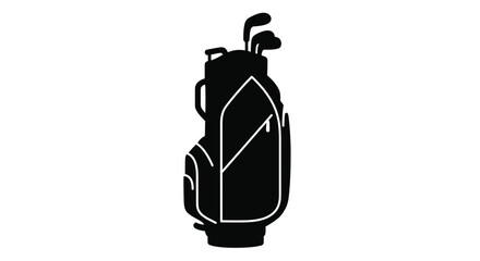A black golf bag stands prominently against a white background silhouette © md