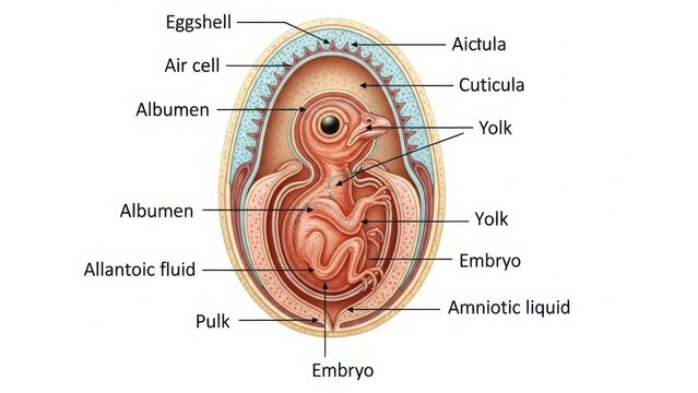 Detailed anatomy of a bird egg showing various components