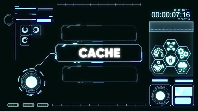 Futuristic Cache Interface with Neon Blue on Dark Background Technology Concept futuristic interface