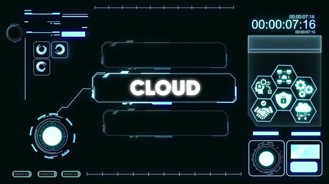 Futuristic Cloud Computing Interface with Neon Blue on Dark Background Technology Concept futuristic interface