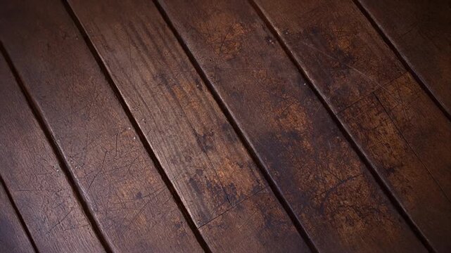 傷や経年変化のある木製床板／動き5秒&times;3パターン