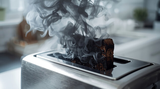 Burnt Toast and Smoke Coming Out of Toaster