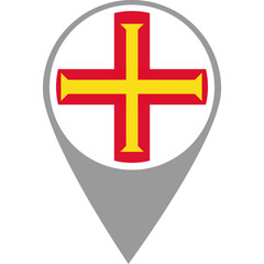 Obraz premium Guernsey flag location pin, Guernsey flag on location pin, Guernsey map pointer in high quality