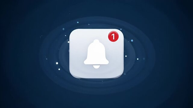 White square with rounded corners on a blue background showing a notification