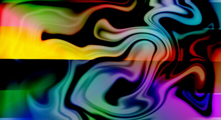 Obraz premium Rainbow glitch art background features distorted colorful waves with vibrant liquid marbling effects and digital noise patterns for creative psychedelic design concepts