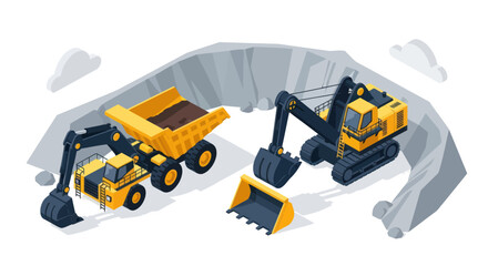 Naklejka premium Heavy machinery excavation equipment in a quarry or construction site.