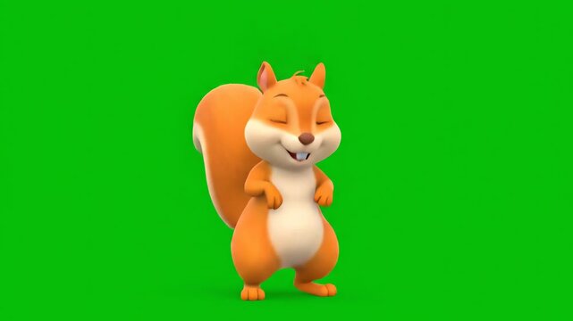 Cute animated squirrel character jumping on a green screen