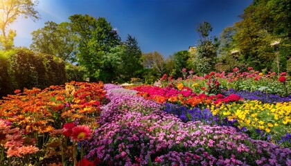 Obraz premium a vibrant display of colorful flowers in a blooming garden capturing nature s beauty