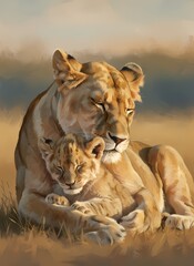 Obraz premium lioness and cubs