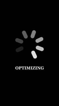 Loading wheel dots spinning with optimizing text looped animation.Animated circle loading icon concept.