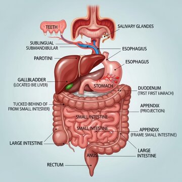 Detailed illustration of the human digestive system