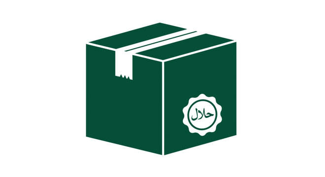 Green package box with halal certification logo on white background.