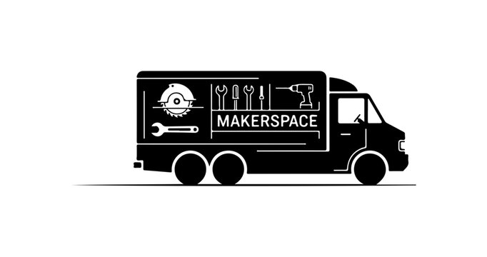 Makerspace Workshop Mobile Truck Vector Illustration