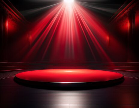 a single red spotlight shining down onto a black stage with the focus on a black object in the center the light creates a dramatic spotlight effect enhancing the object s features create with ai