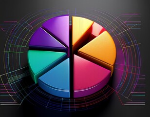 colorful pie chart info graphics data analysis or statistics on a black background 3d design generative ai