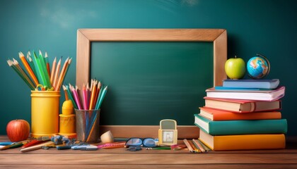celebrate educators with vibrant school supplies stacks of books and chalkboards perfect for teacher s day promotions and learning campaigns