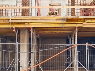 Elevated safety setup. Temporary platform showcasing safety measures and modular assembly techniques