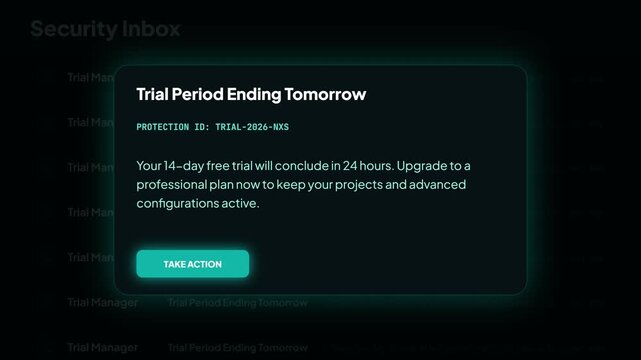 Digital interface alert showing an expiring trial period, urging users to upgrade to a professional plan for continuous access